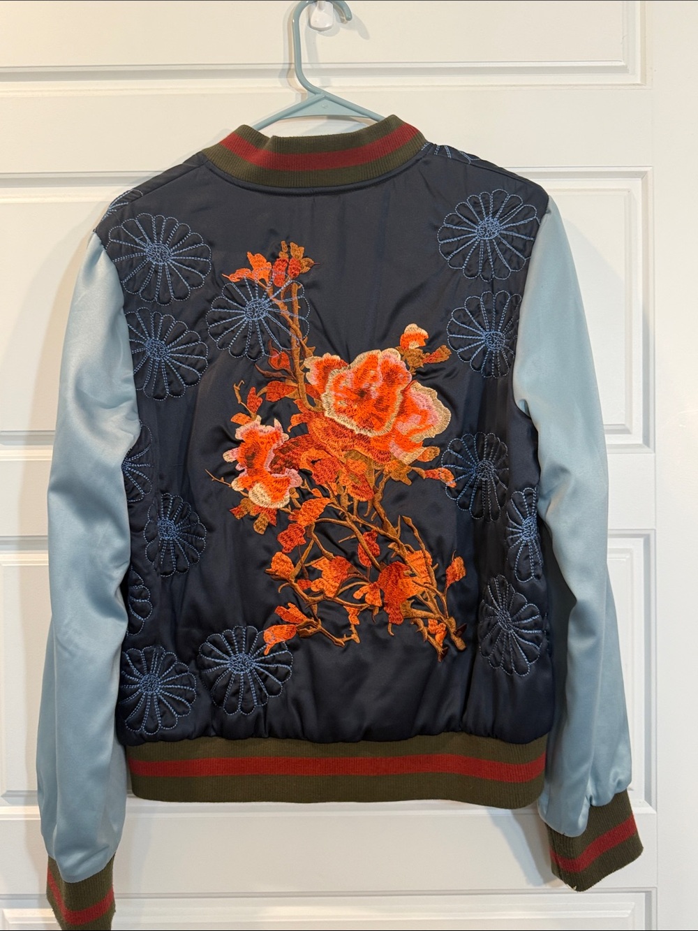 Chelsea & Violet Navy and Light Blue Embroidered Bomber Jacket - Picture 2 of 5